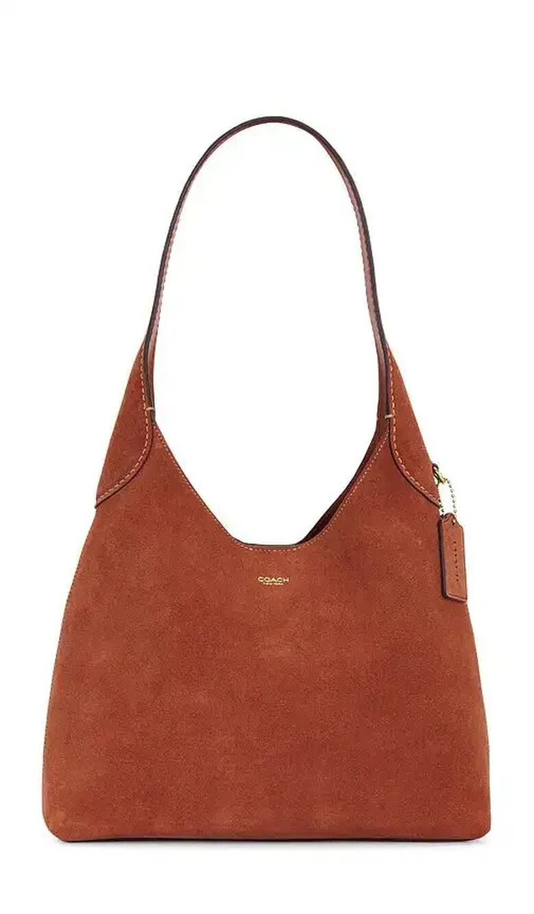 B4-003 NWT COACH Brooklyn Medium 28 Suede Shoulder Bag Clay Brass CW637